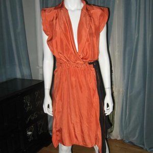 FENDI Silk Wrap Trench Dress with Contrast Belt Terracotta